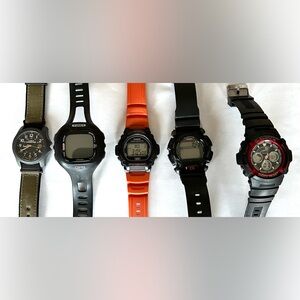 Five Men’s Watches - Casio, Timex, G-Shock